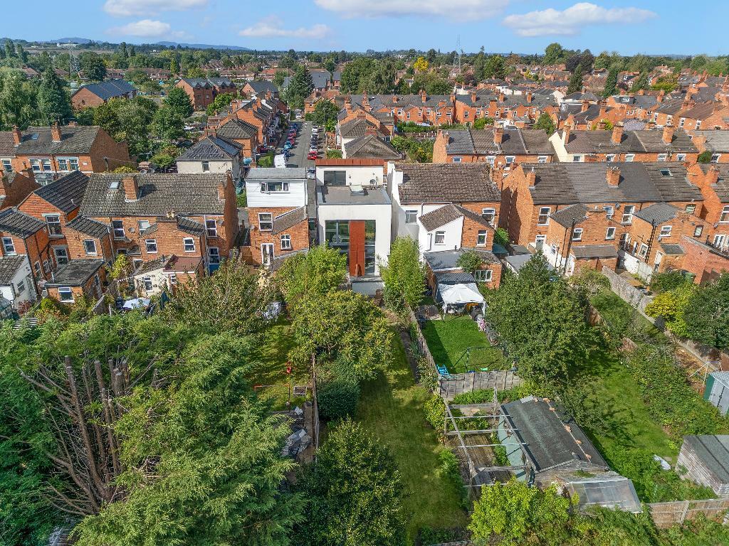 Aerial view of the house and garden